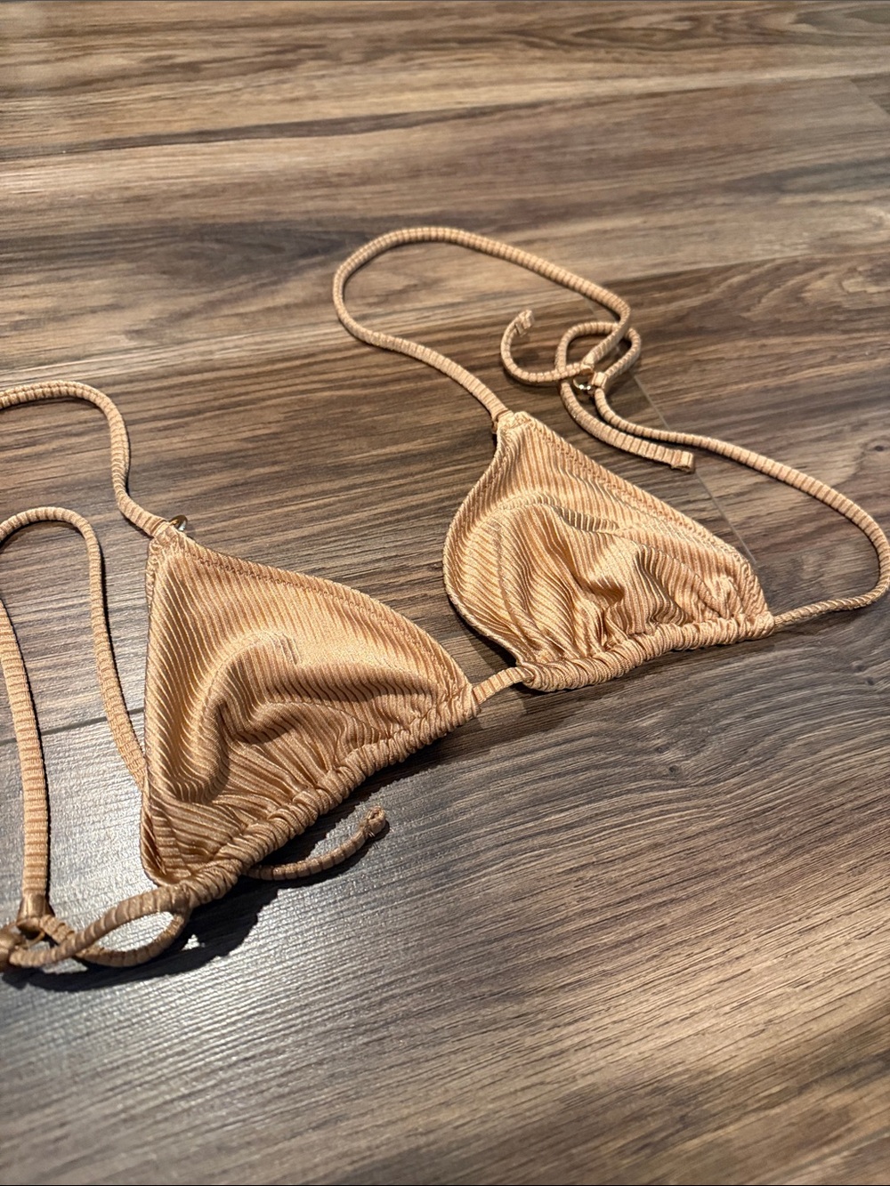 aerie Ribbed Triangle Bikini Top in Camel Tan